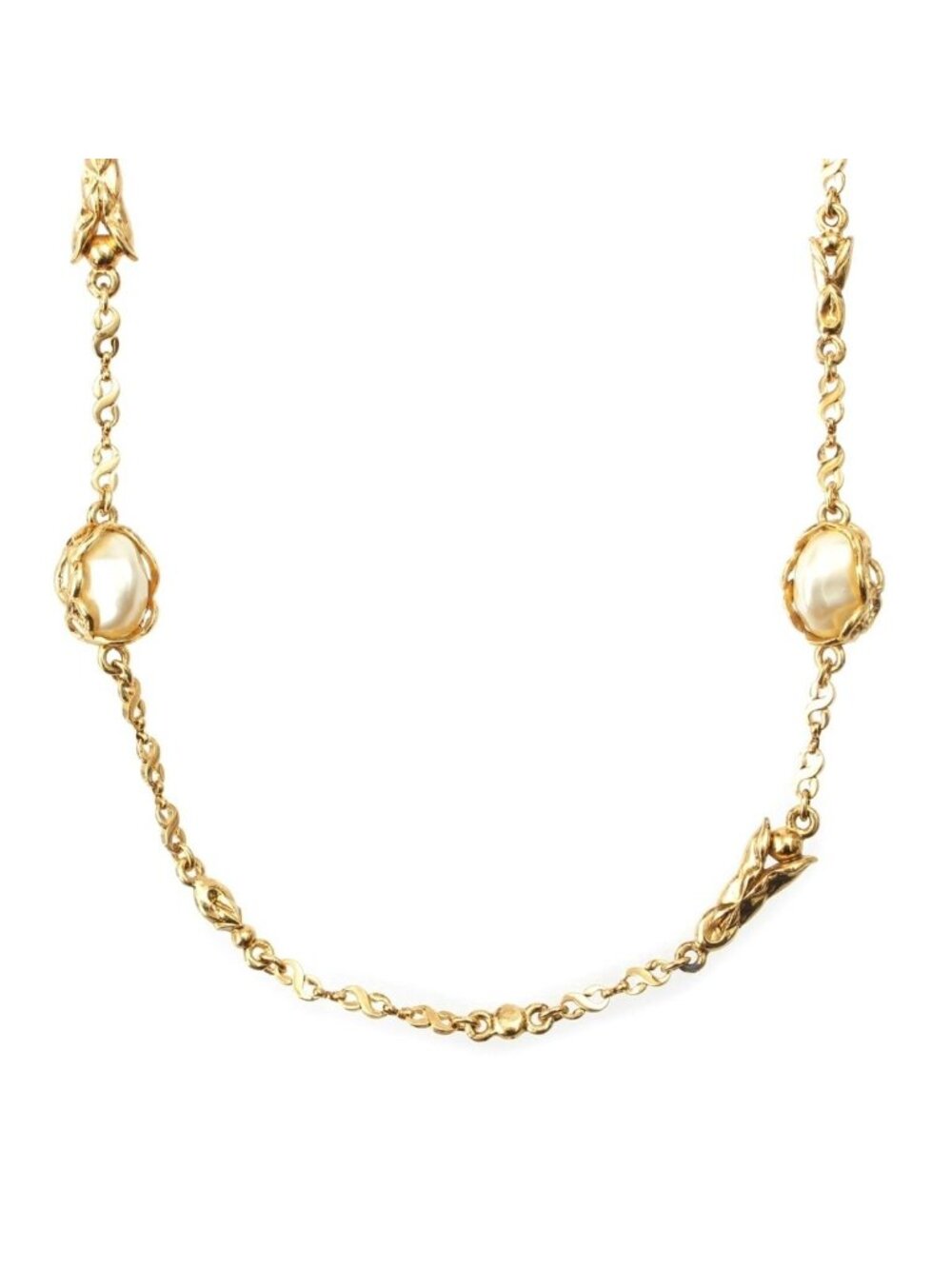 Saint Laurent Vintage Pearl Chain Necklace Gold